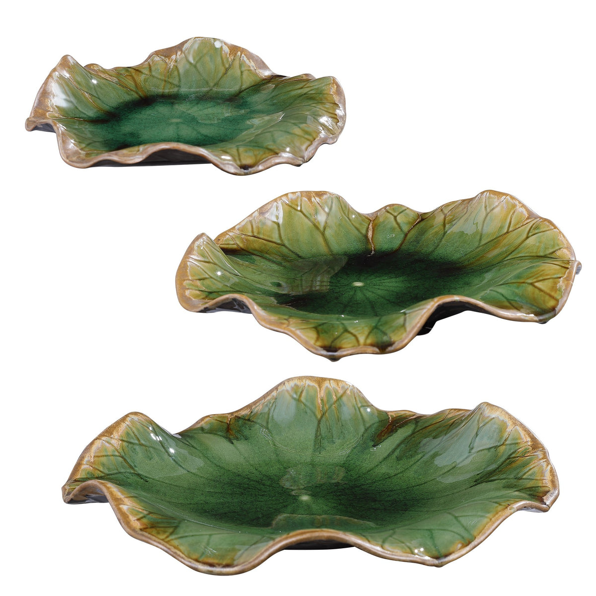 Abella Ceramic Wall-Mounted Bowls in Green - Set of 3