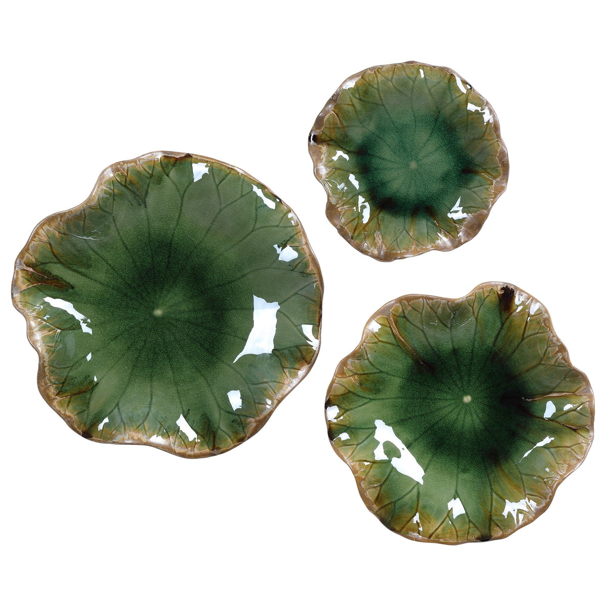 Abella Ceramic Wall-Mounted Bowls in Green - Set of 3