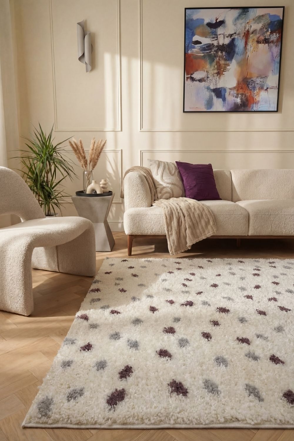 Moodi Shaggy Grey/Purple Plumetis Rug