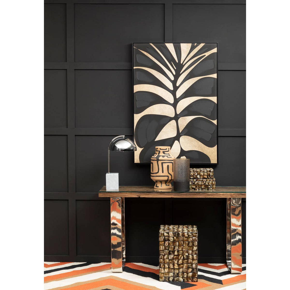Astratto Canvas Black Leaf Design Wall Art.
