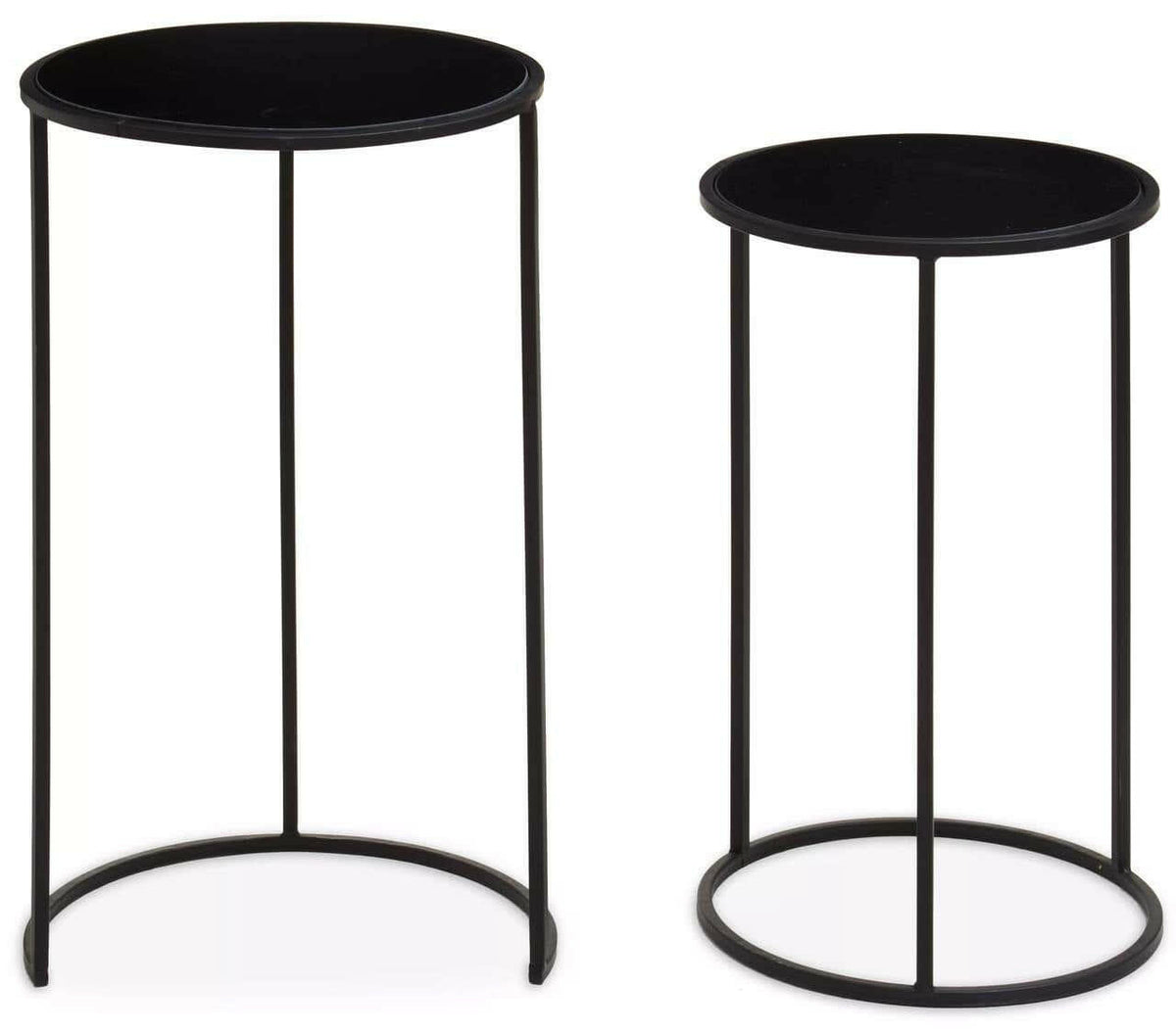 Avento Set Of Two Round Black Plant Stands.