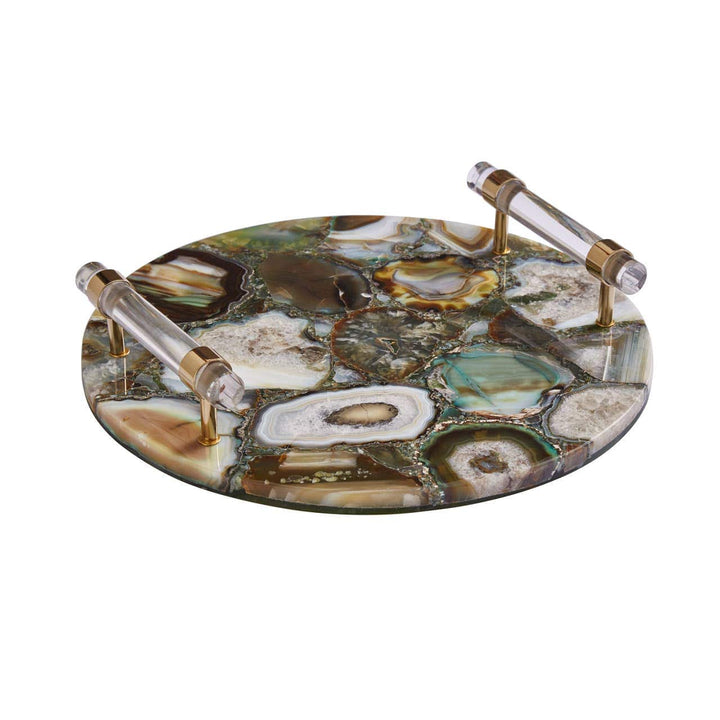 Wild Agate Serving Tray With selling Brass Handles