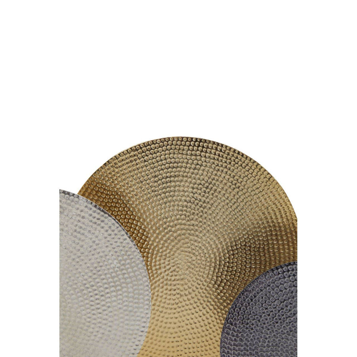 Elias Set Of Three Gold Silver And Black Hammered Metal Sculptures.