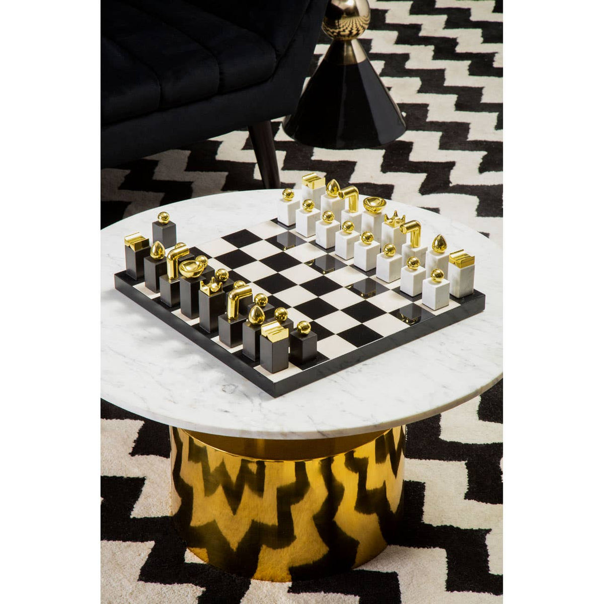Flos Marble And Wood Chess Set.