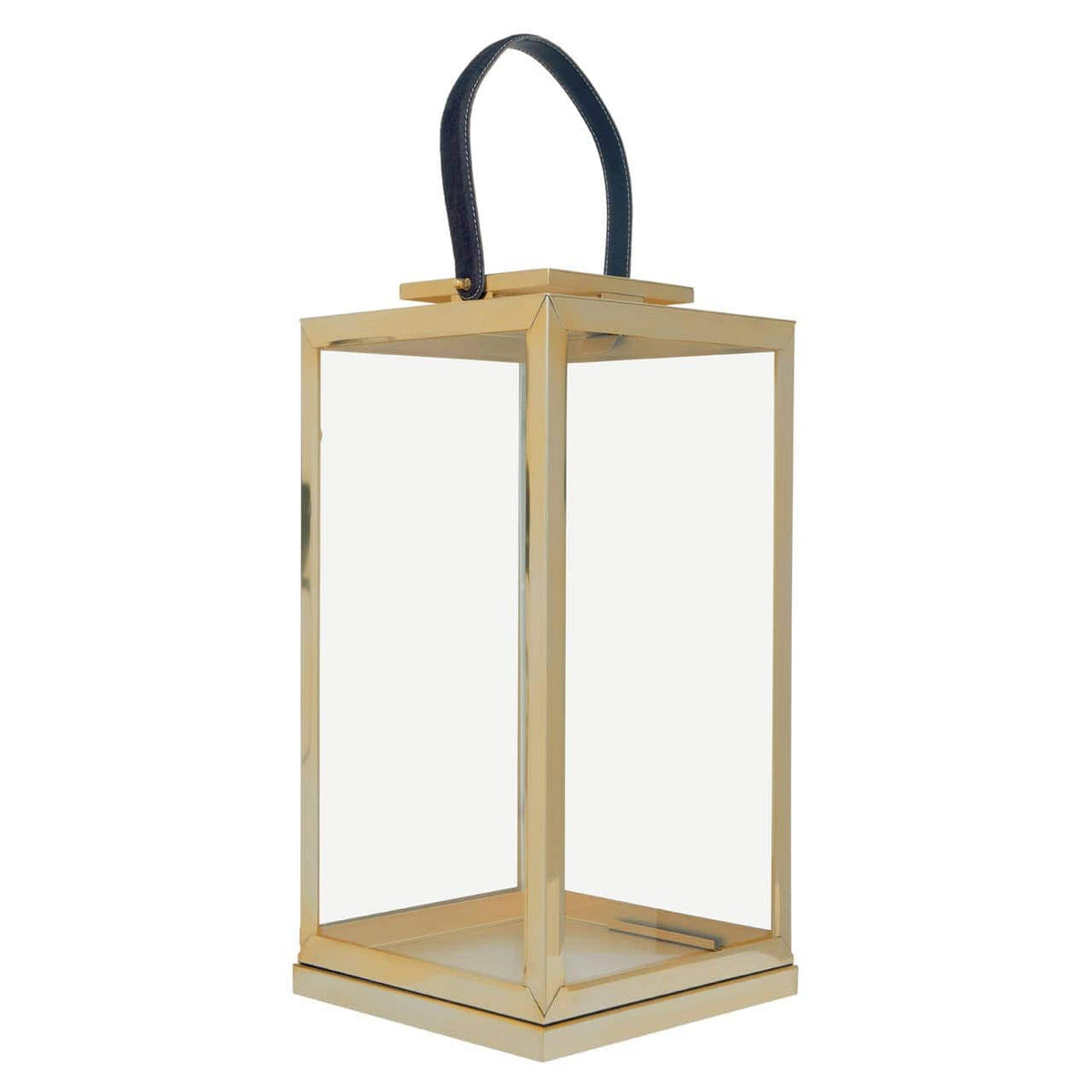 Herber Large Gold Steel With Hair On Leather Handle Lantern.
