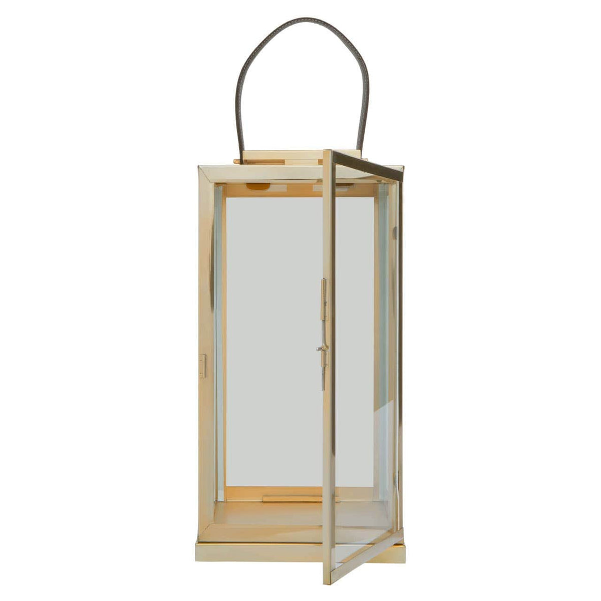 Herber Large Gold Steel With Hair On Leather Handle Lantern.