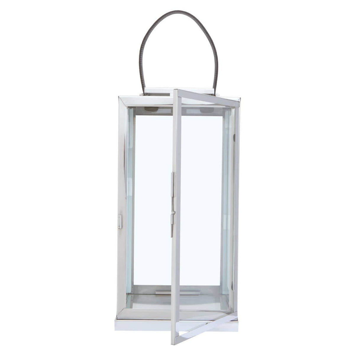 Herber Large Silver Steel With Hair On Leather Handle Lantern.