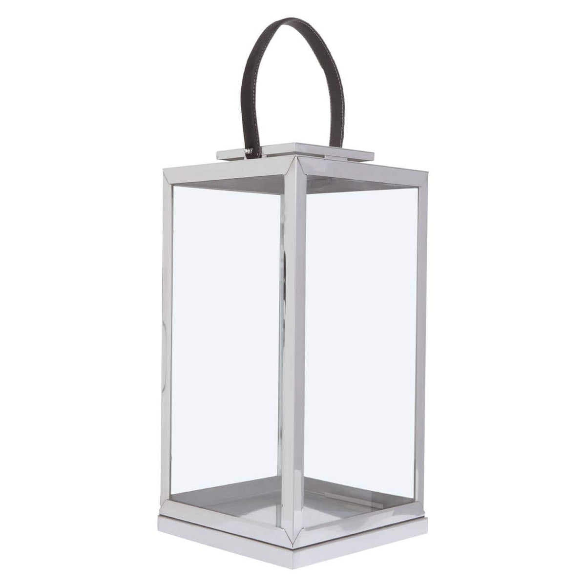 Herber Large Silver Steel With Hair On Leather Handle Lantern.