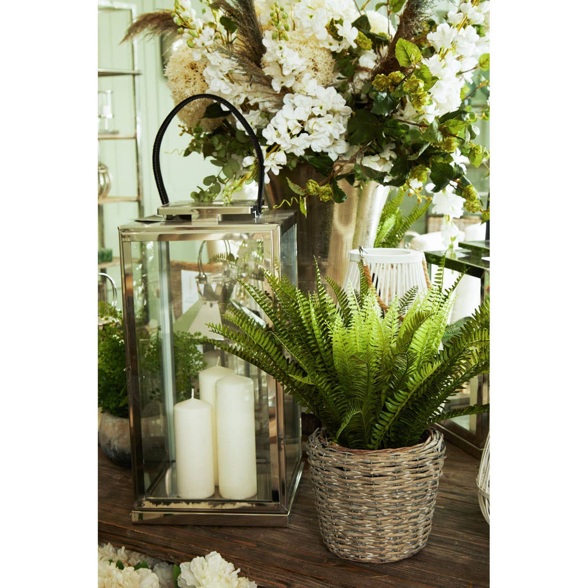 Herber Large Silver Steel With Hair On Leather Handle Lantern.