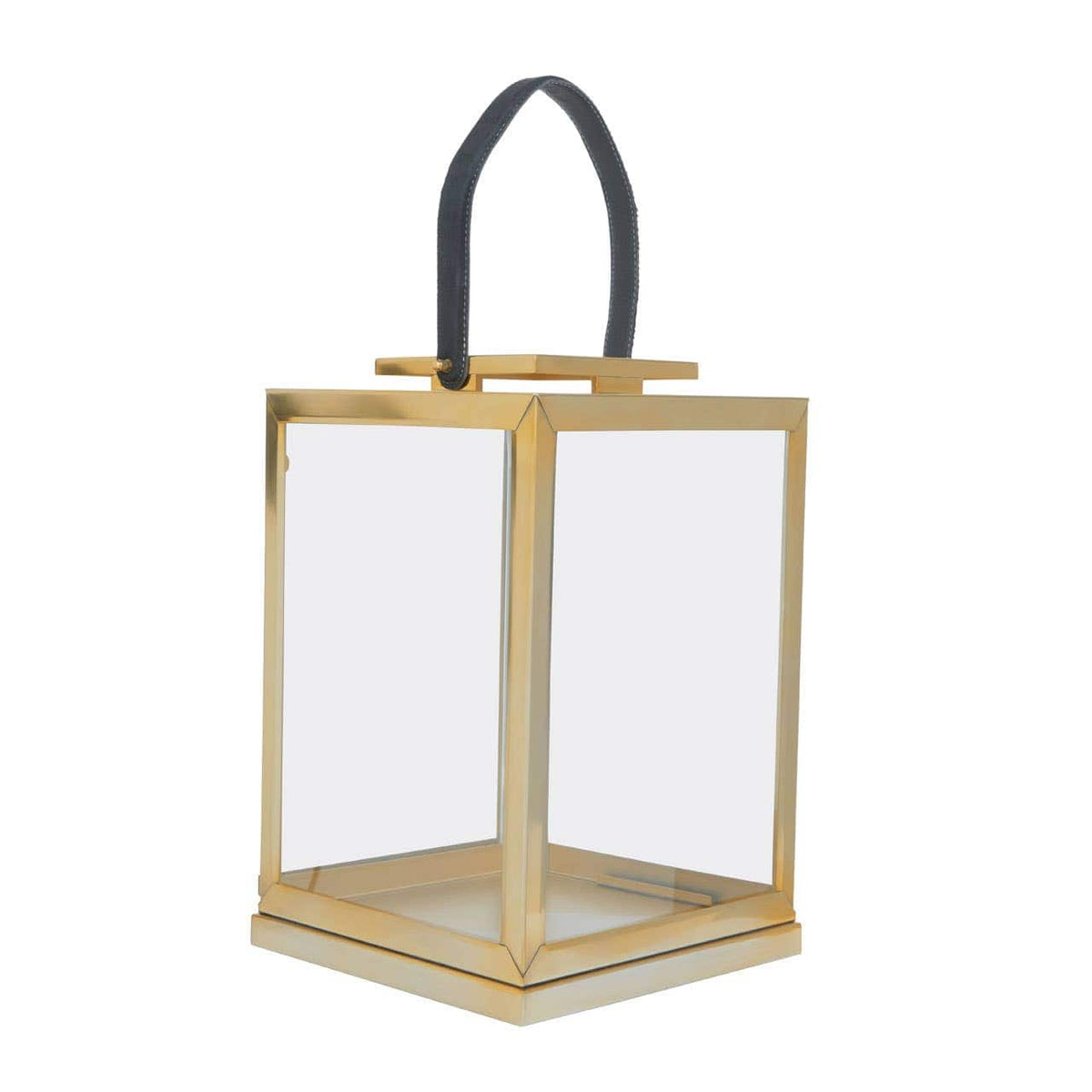 Herber Small Gold Steel With Hair On Leather Handle Lantern.