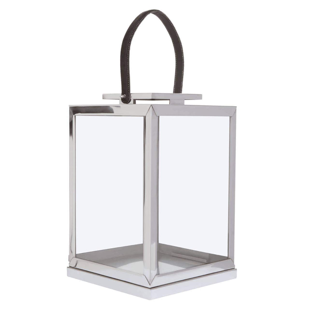 Herber Small Silver Steel With Hair On Leather Handle Lantern.