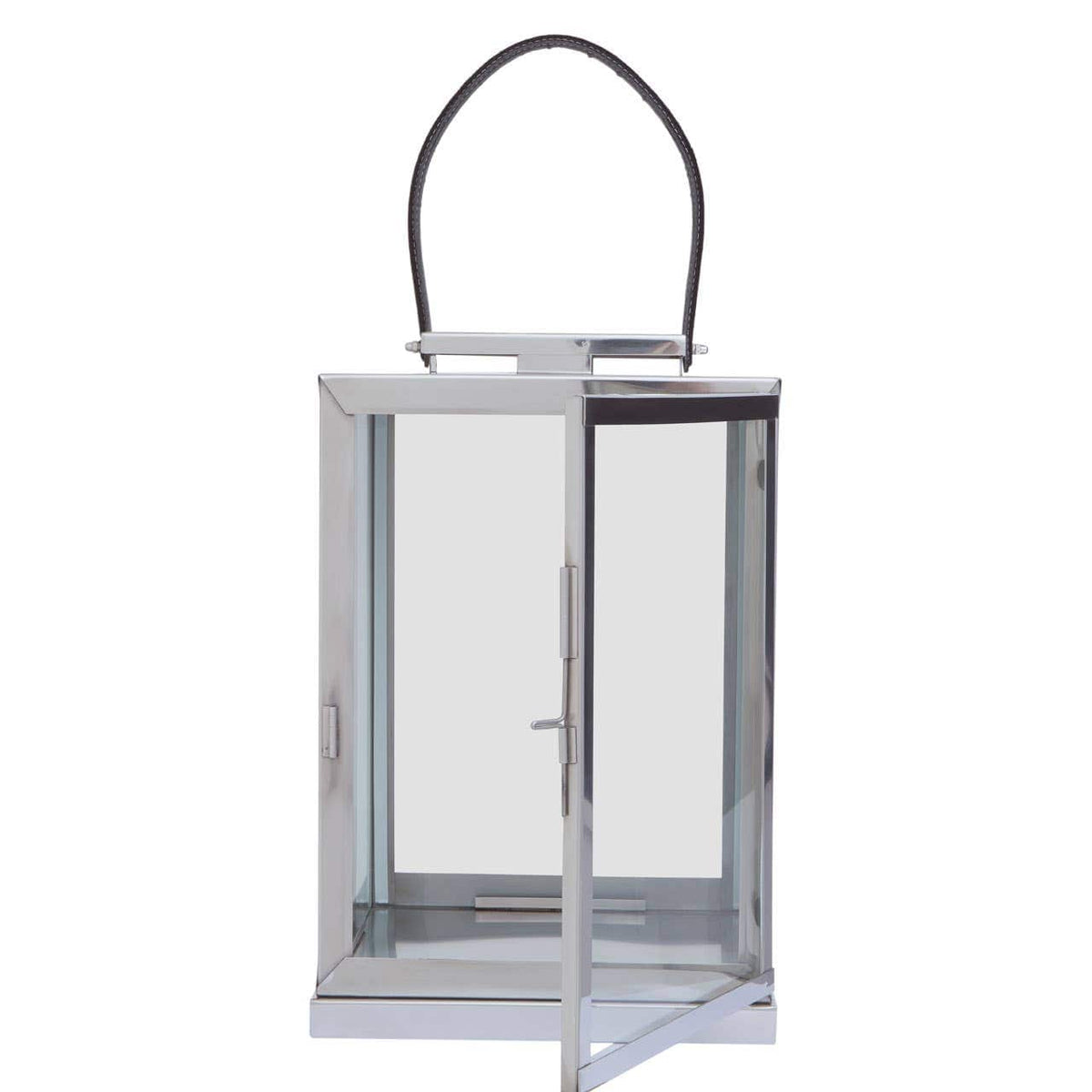 Herber Small Silver Steel With Hair On Leather Handle Lantern.