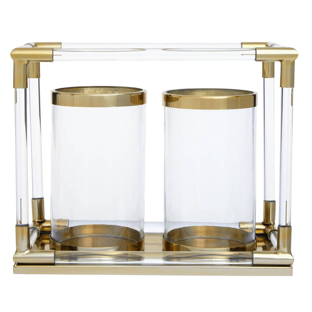 Lucita Double Gold Steel And Acrylic Lantern.