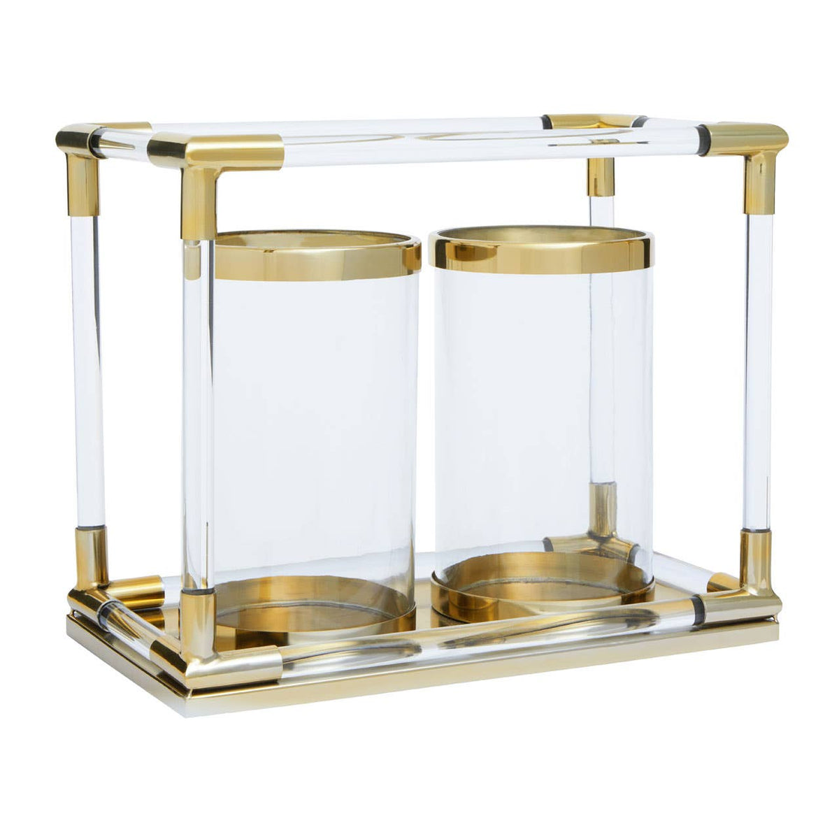 Lucita Double Gold Steel And Acrylic Lantern.
