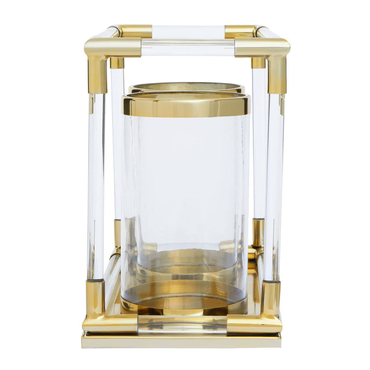 Lucita Double Gold Steel And Acrylic Lantern.