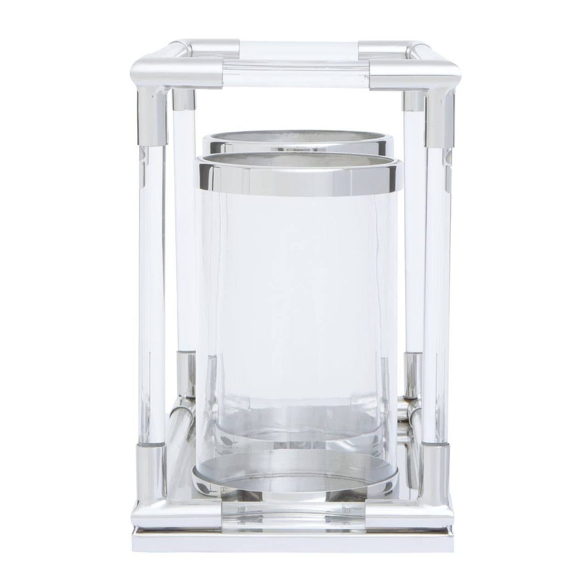 Lucita Double Silver Steel And Acrylic Lantern.