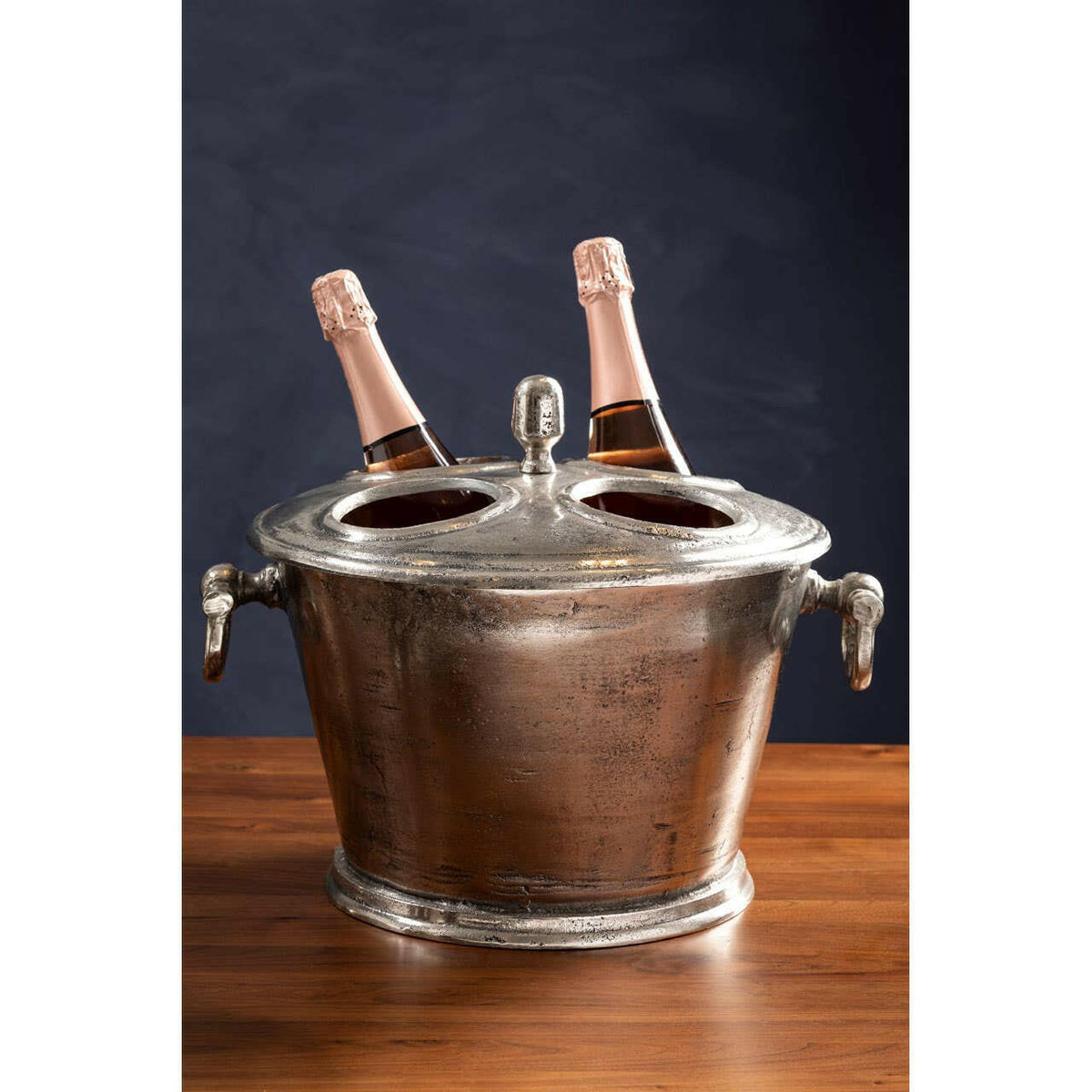 Rustic Antique Silver 4 Bottle Wine Cooler.