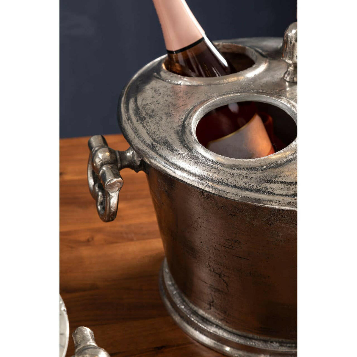 Rustic Antique Silver 4 Bottle Wine Cooler.