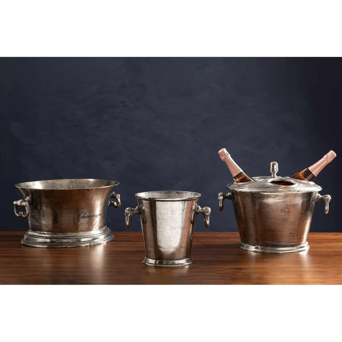 Rustic Antique Silver 4 Bottle Wine Cooler.