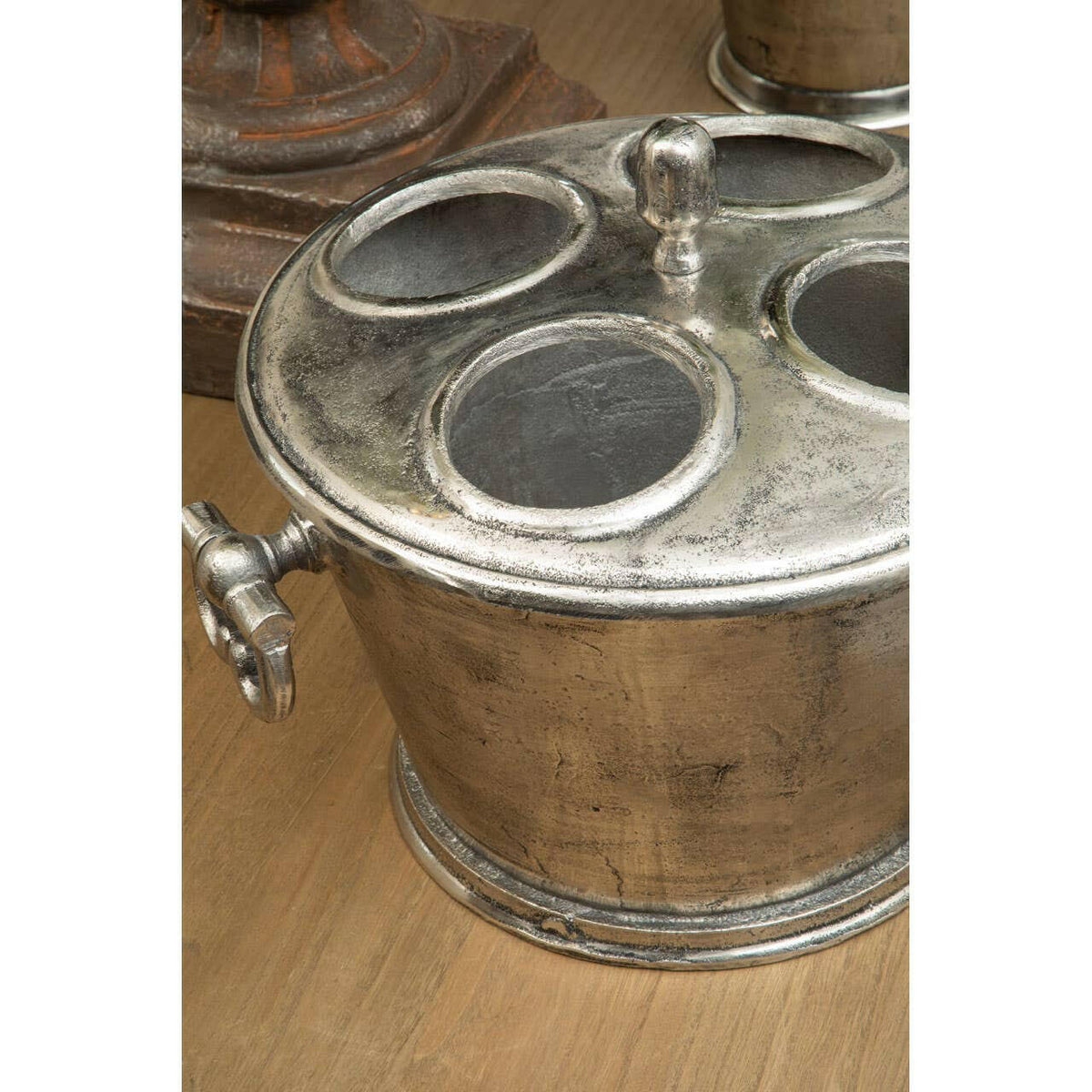Rustic Antique Silver 4 Bottle Wine Cooler.