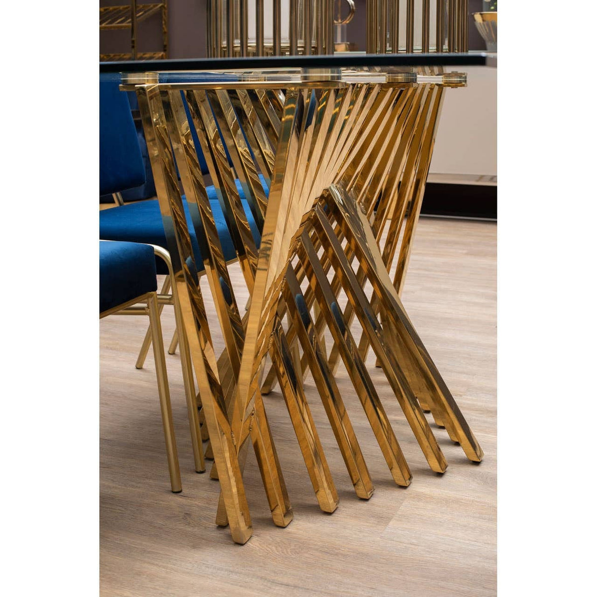 Noosa & Co. Dining Arezzo Glass Top Dining Table With Gold Polished Frame House of Isabella UK