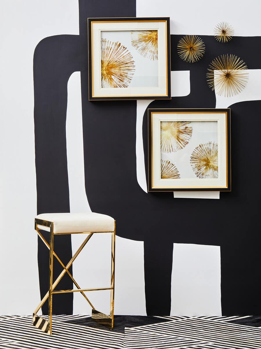 Azalea Ivory And Gold Finish Bar Stool.