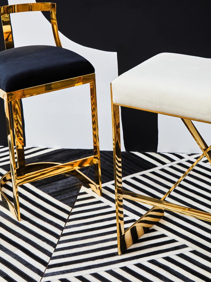 Azalea Ivory And Gold Finish Bar Stool.