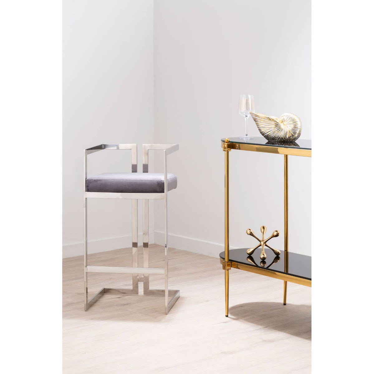 Azelia Grey Velvet Bar Stool.