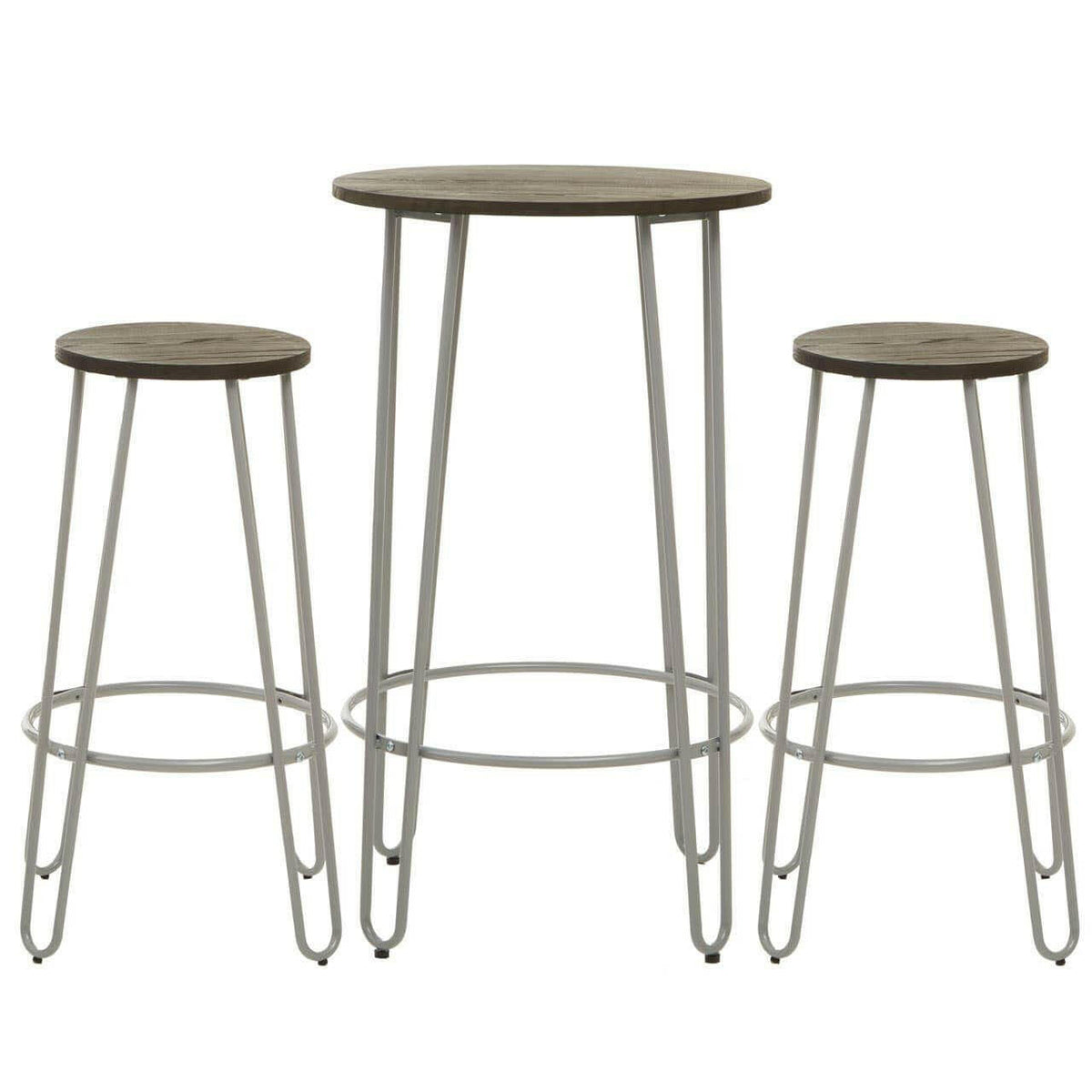 District 3Pc Elm Wood Bar Table And Stool Set.