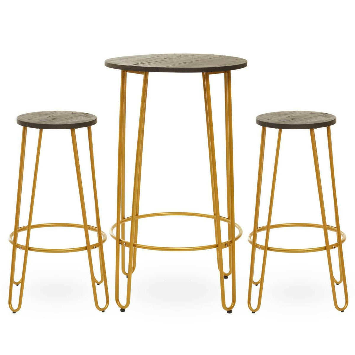 District 3Pc Gold Finish Bar Table Stool Set.