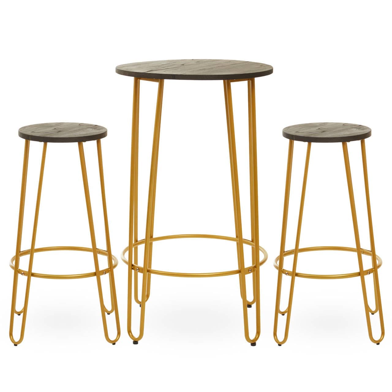 Noosa & Co. Dining District 3Pc Gold Finish Bar Table Stool Set House of Isabella UK