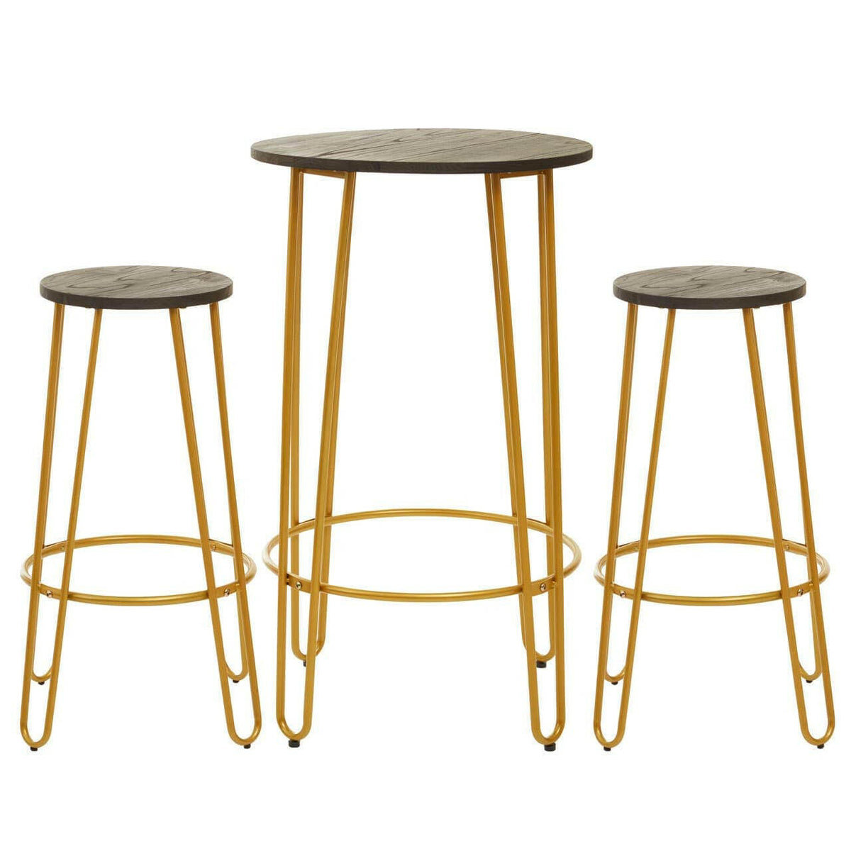 District 3Pc Gold Finish Bar Table Stool Set.
