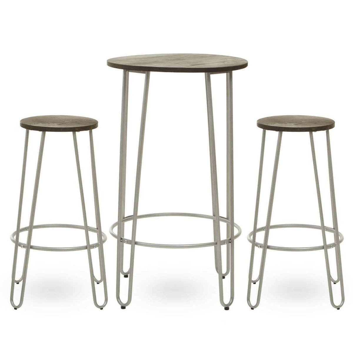District 3Pc Silver Frame Bar Table Stool Set.