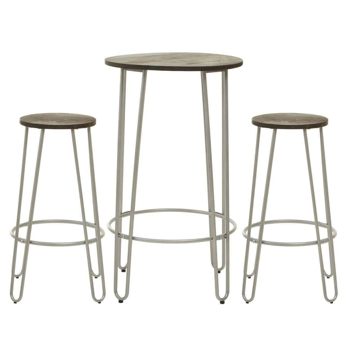 District 3Pc Silver Frame Bar Table Stool Set.