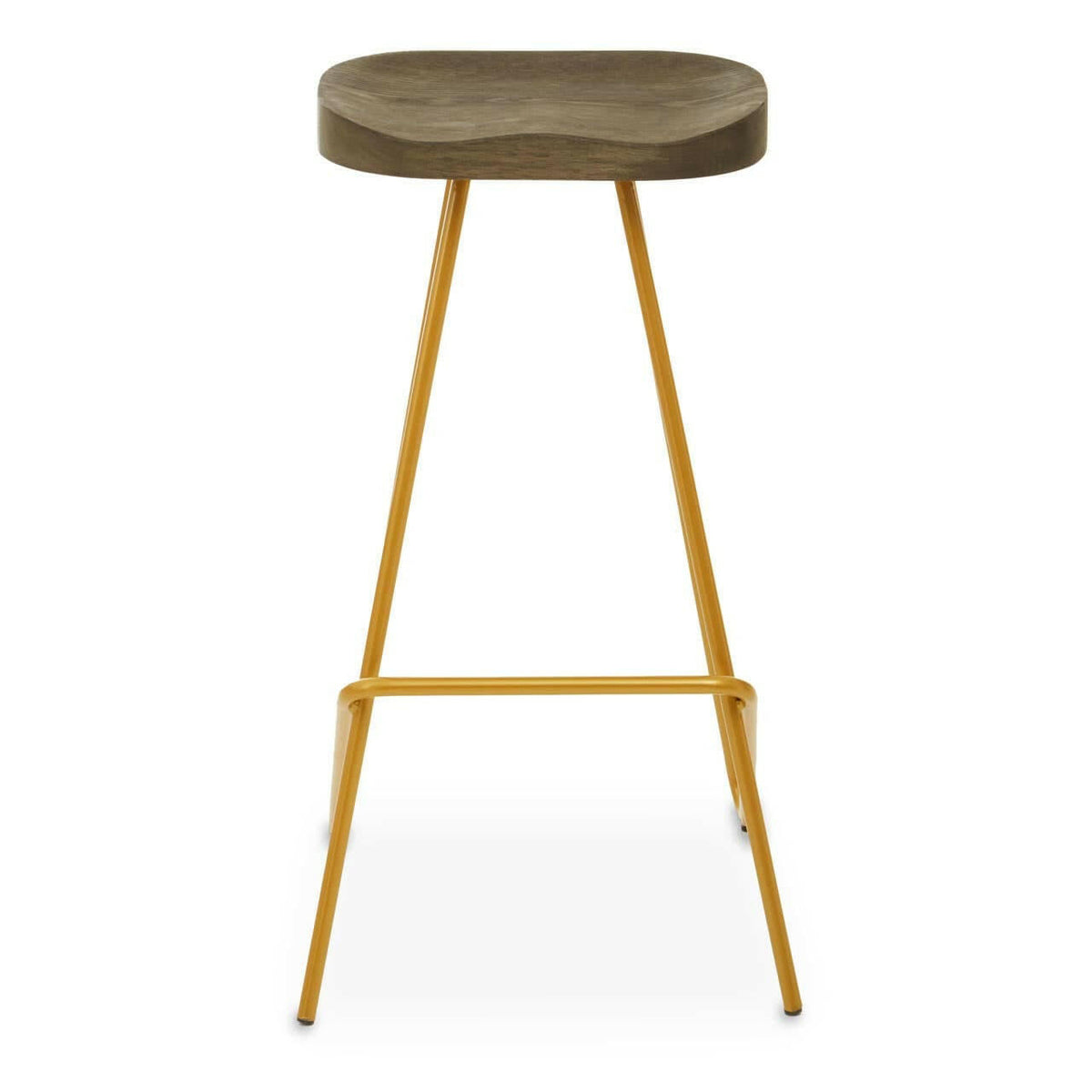 District Elm Wood Bar Stool With Metal Legs.