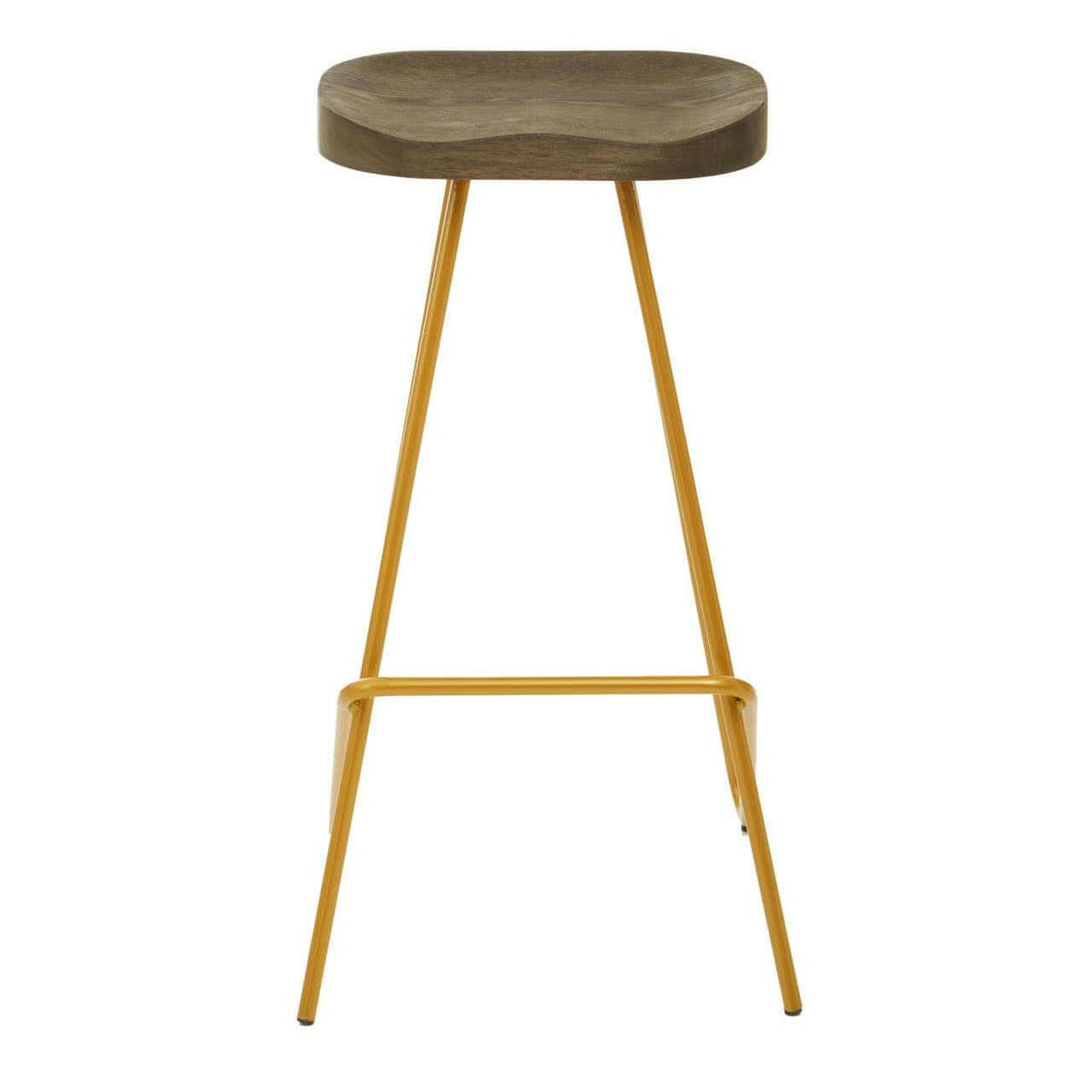 District Elm Wood Bar Stool With Metal Legs.