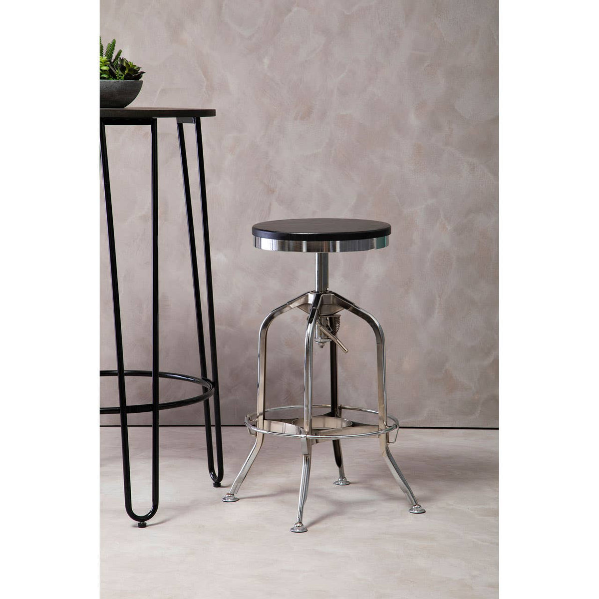 Gator Ash Wood Silver Chromed Metal Stool.