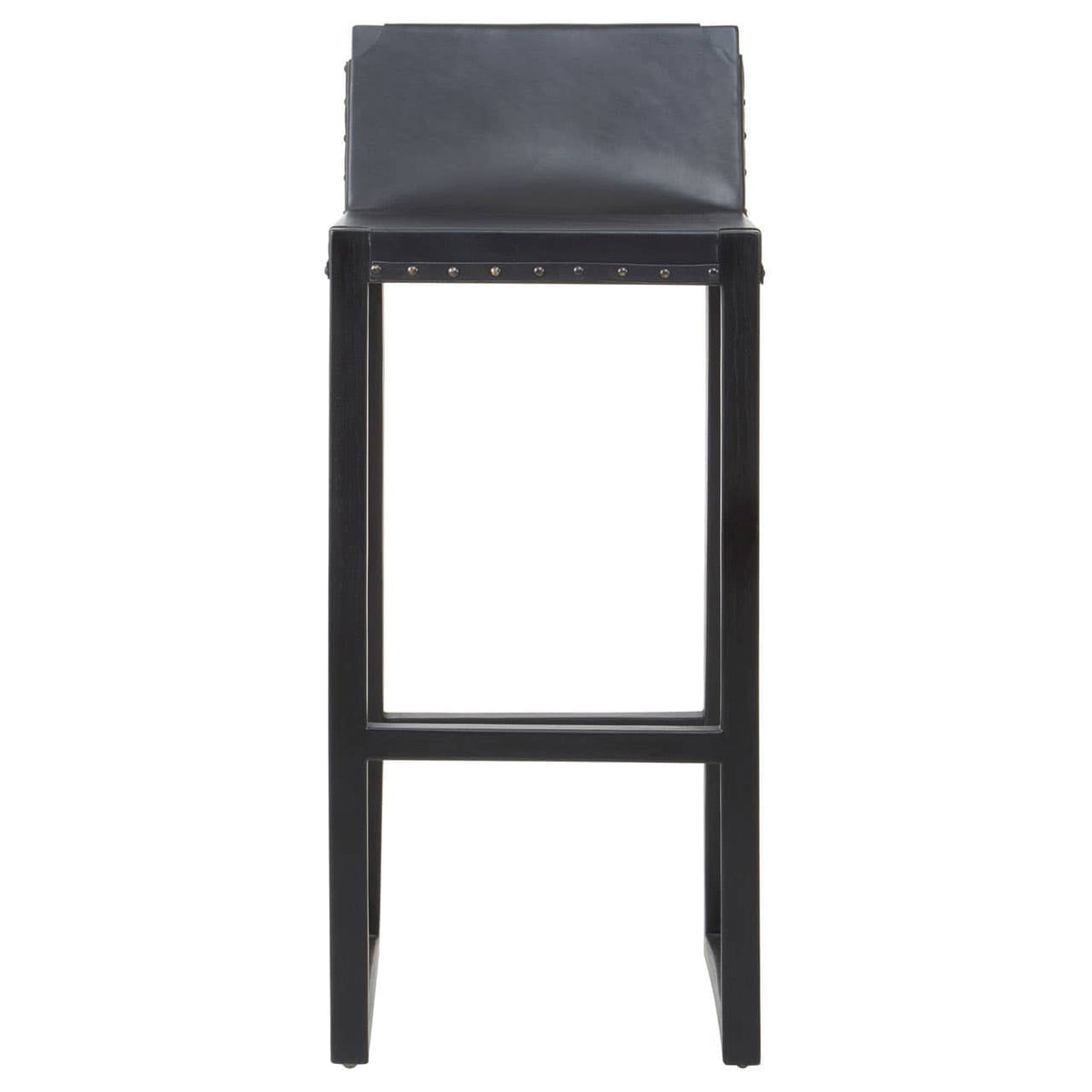 Kendari Black Cow Leather And Teak Wood Stool.