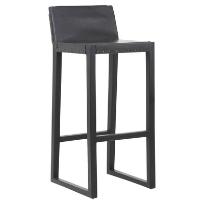 Noosa & Co. Dining Kendari Black Cow Leather And Teak Wood Stool House of Isabella UK