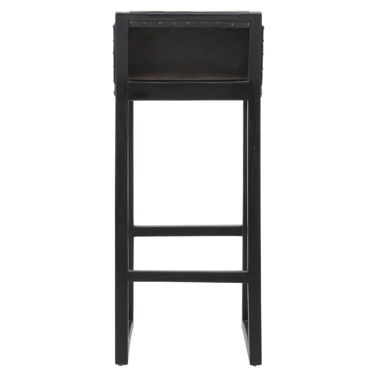 Kendari Black Cow Leather And Teak Wood Stool.