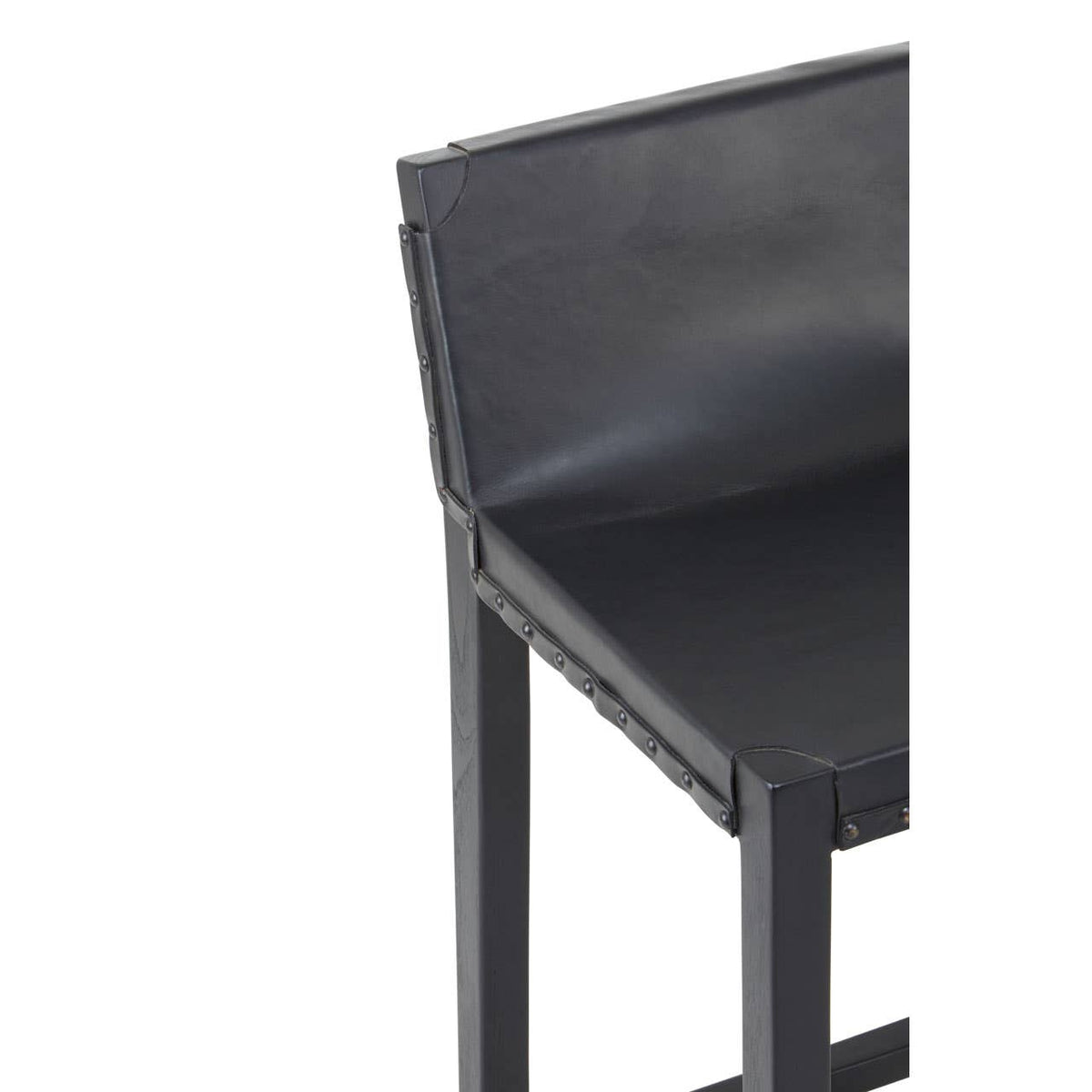 Kendari Black Cow Leather And Teak Wood Stool.