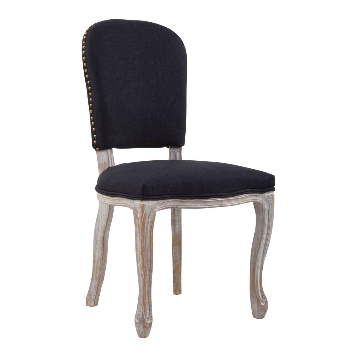 Kensington Townhouse Black Linen Dining Chair With Antique Finish Legs.