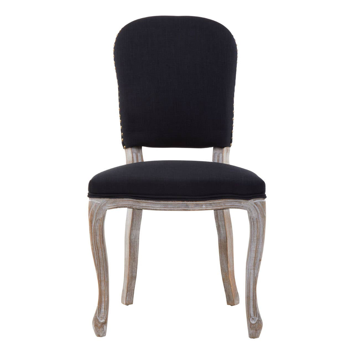 Kensington Townhouse Black Linen Dining Chair With Antique Finish Legs.