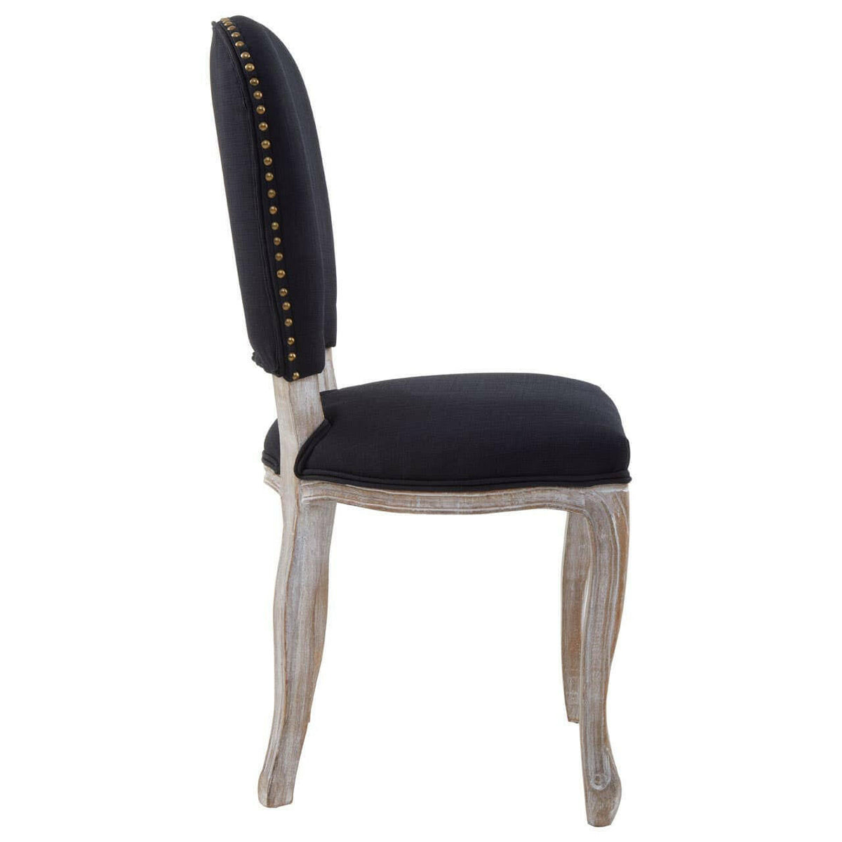 Kensington Townhouse Black Linen Dining Chair With Antique Finish Legs.
