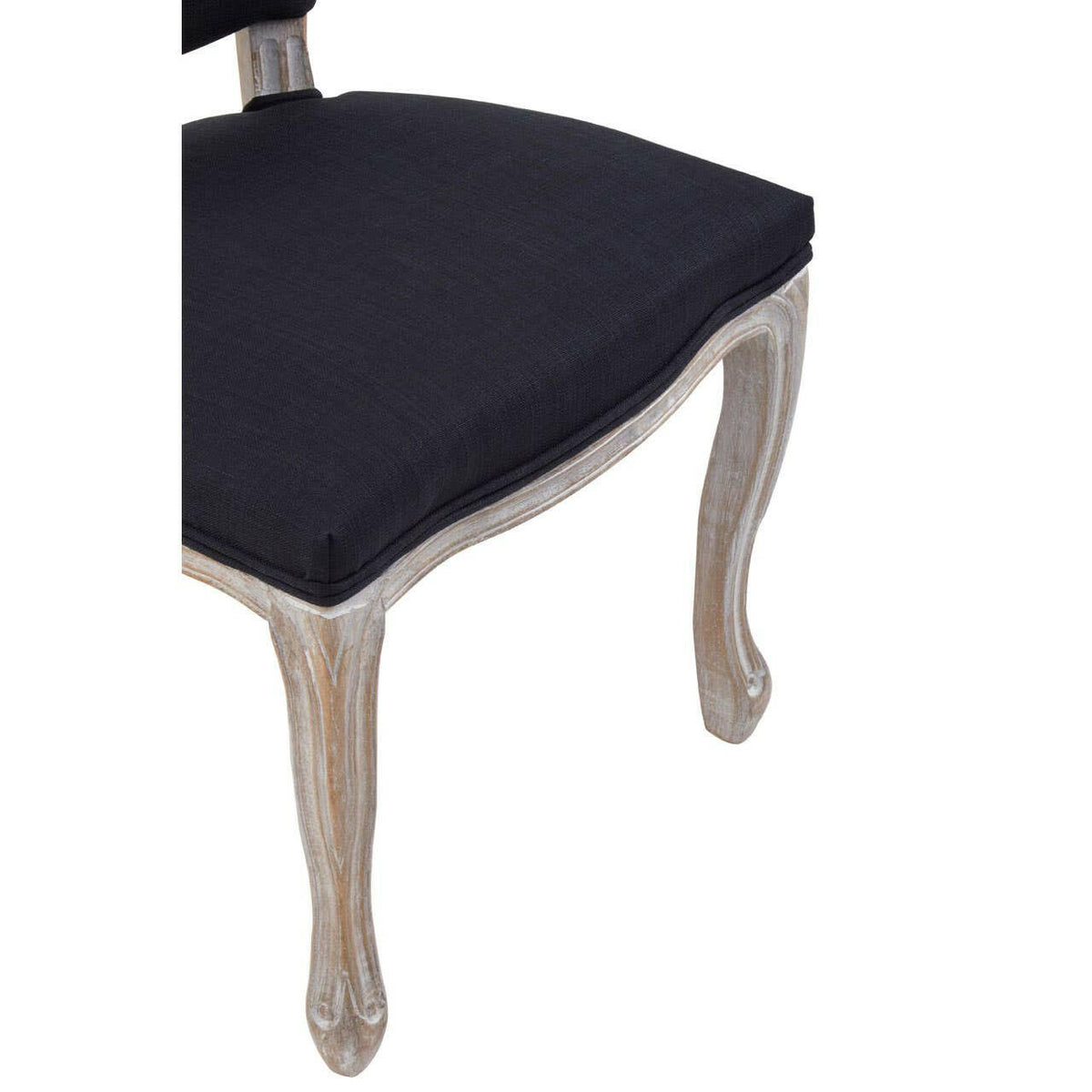 Kensington Townhouse Black Linen Dining Chair With Antique Finish Legs.