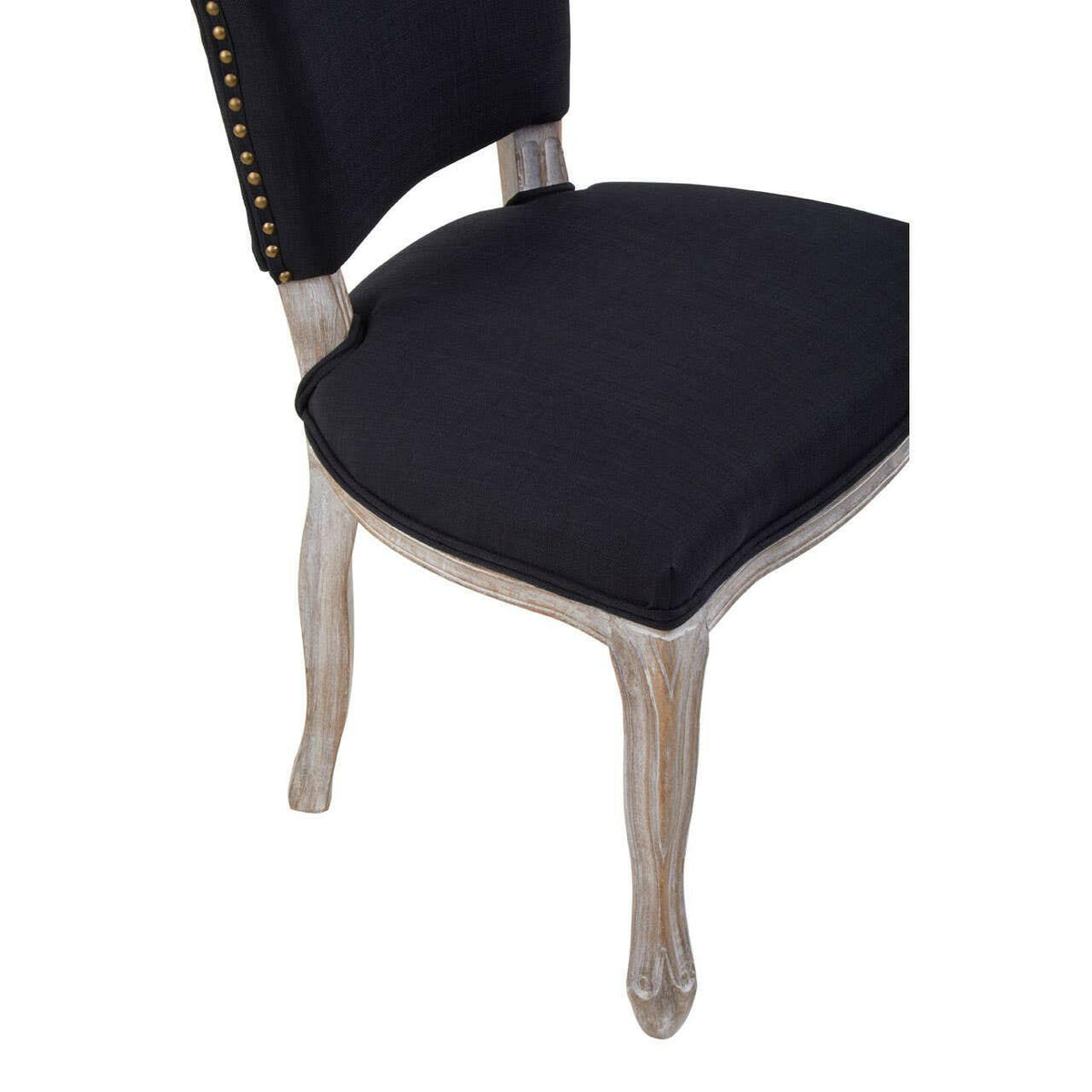 Kensington Townhouse Black Linen Dining Chair With Antique Finish Legs.