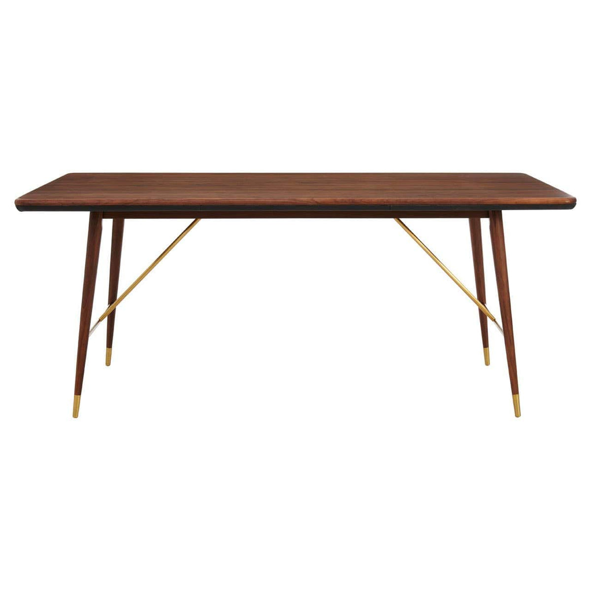 Kenso Walnut Wood And Brass Finish Dining Table.