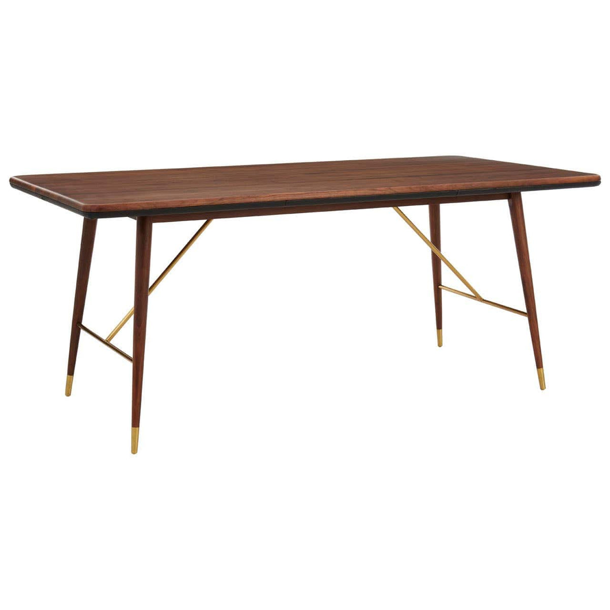 Kenso Walnut Wood And Brass Finish Dining Table.