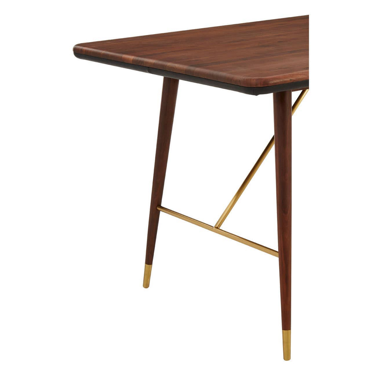 Kenso Walnut Wood And Brass Finish Dining Table.