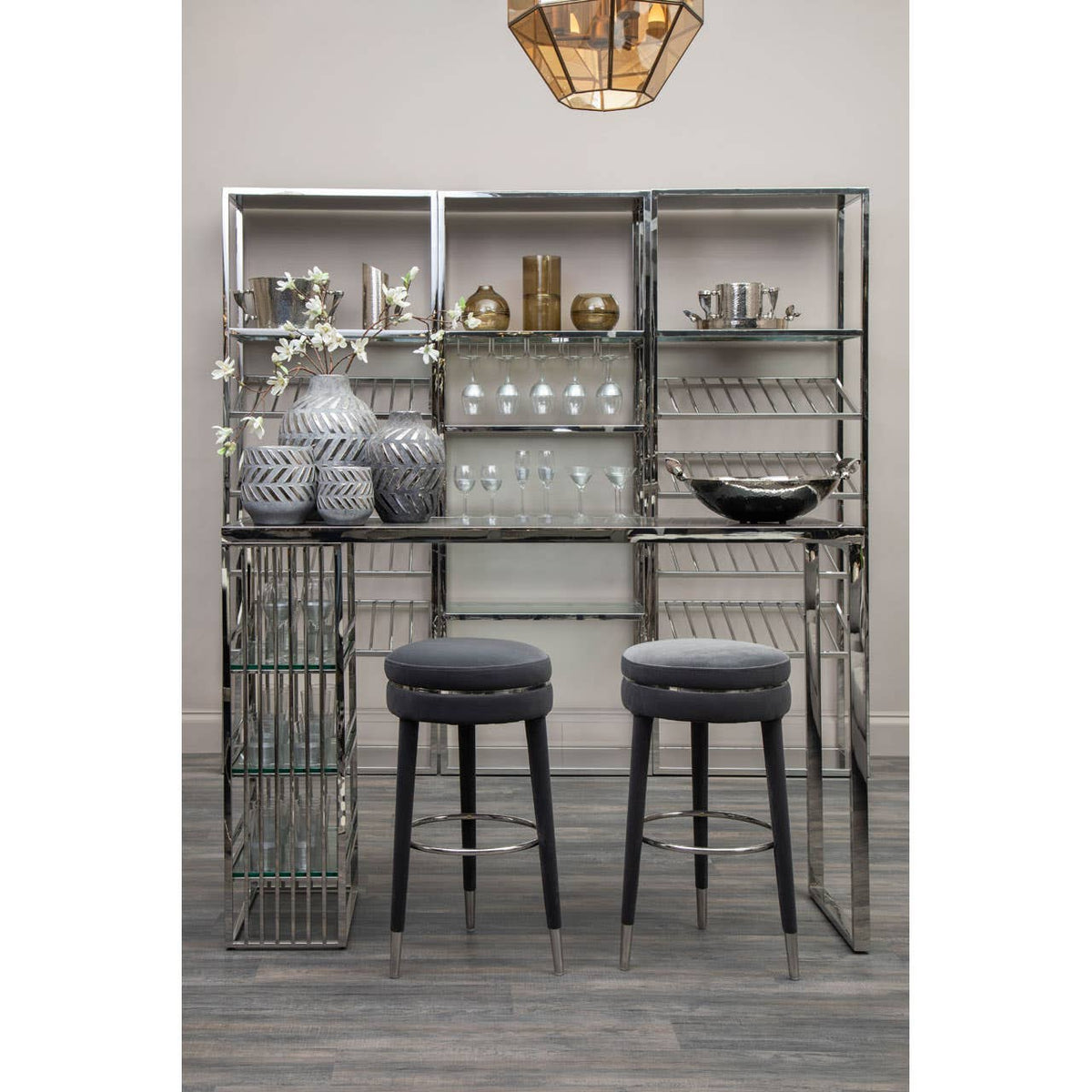 Manahattan Grey Velvet Bar Stool.